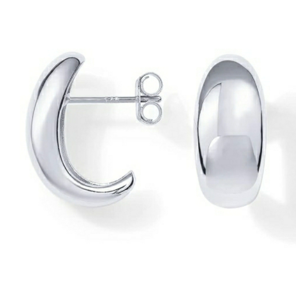 14K White Gold Plated 925 Sterling Silver Post Gold Dome Huggie Hoop Earrings